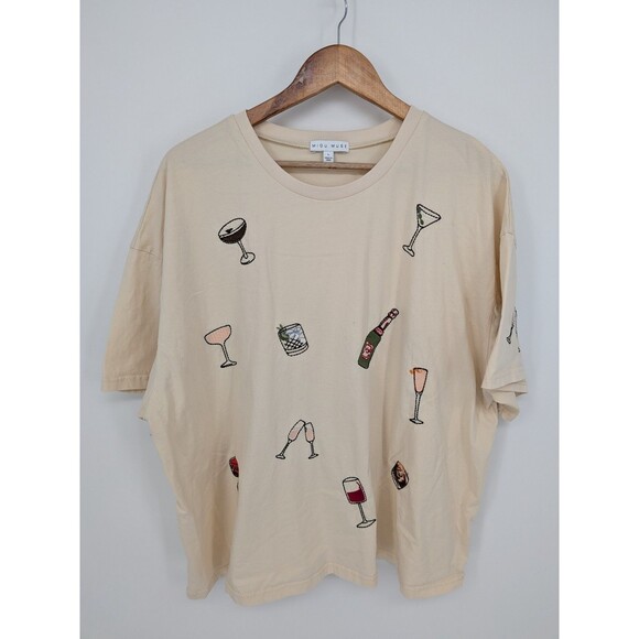 Miou Muse graphic t-shirt Cocktails happy hour drinks Women's Short Sleeve Large - Picture 4 of 8
